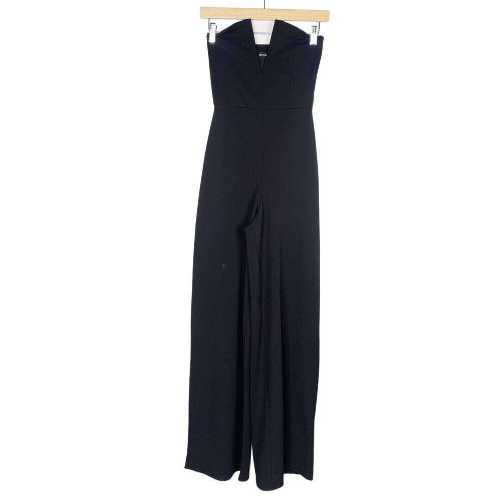 PrettyLittleThing Size 2 Black Strapless Sweetheart Neckline Wide Leg Jumpsuit
